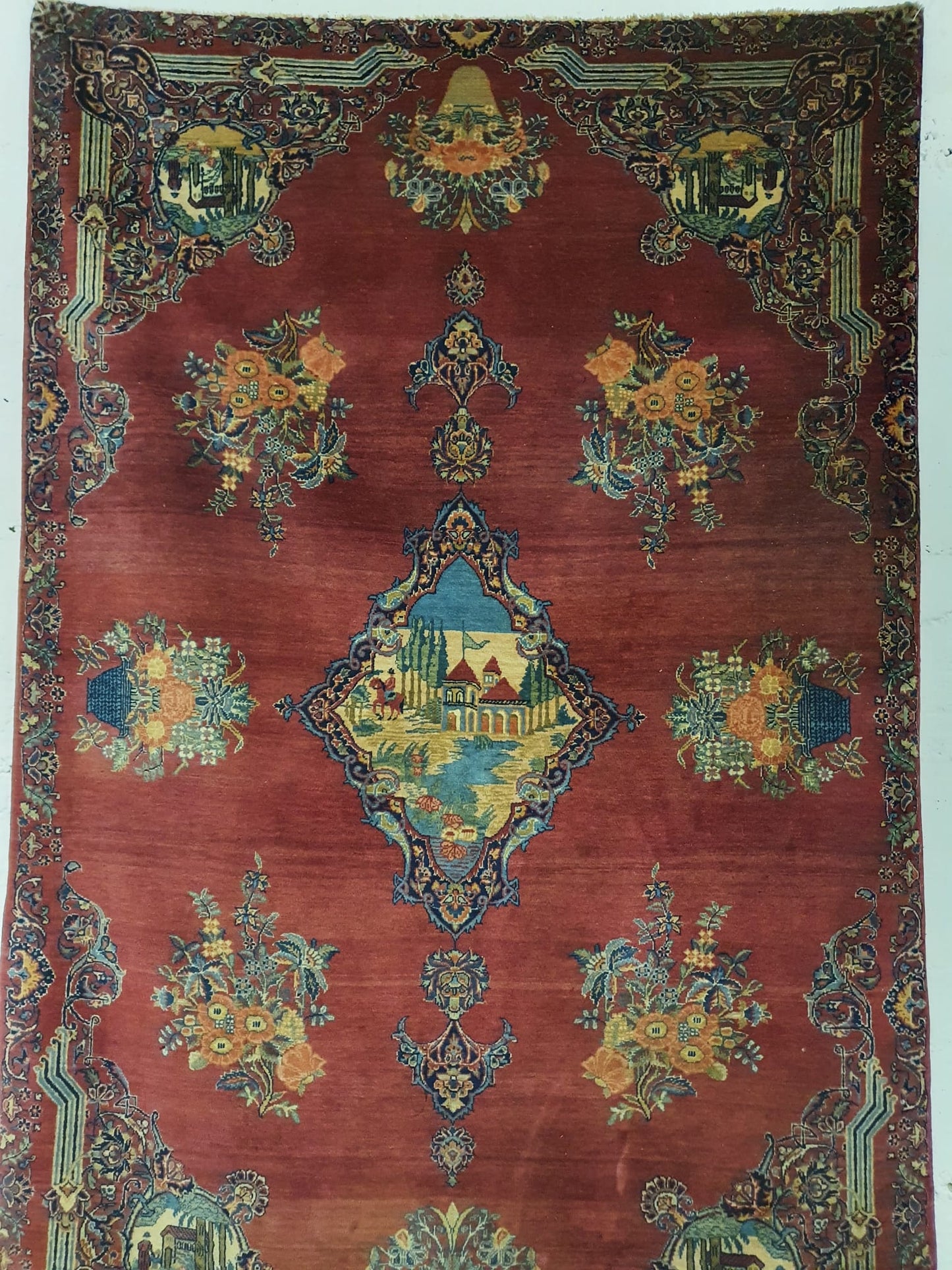 Antik handgeknüpfter Perser Kerman Teppich 205 x 132 cm top zustand ca 100 Jahre