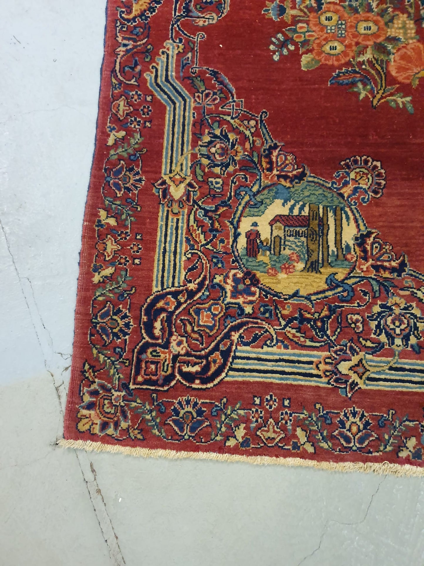 Antik handgeknüpfter Perser Kerman Teppich 205 x 132 cm top zustand ca 100 Jahre
