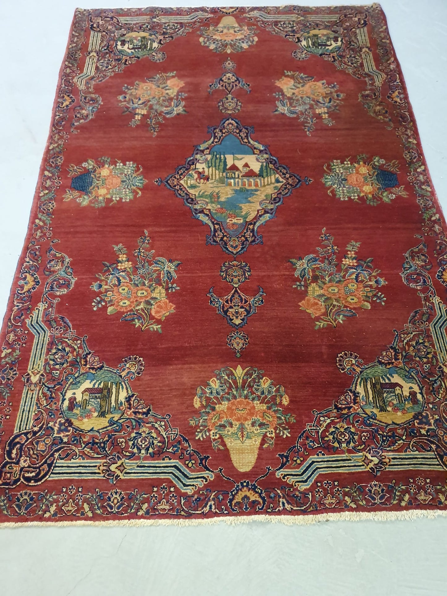 Antik handgeknüpfter Perser Kerman Teppich 205 x 132 cm top zustand ca 100 Jahre