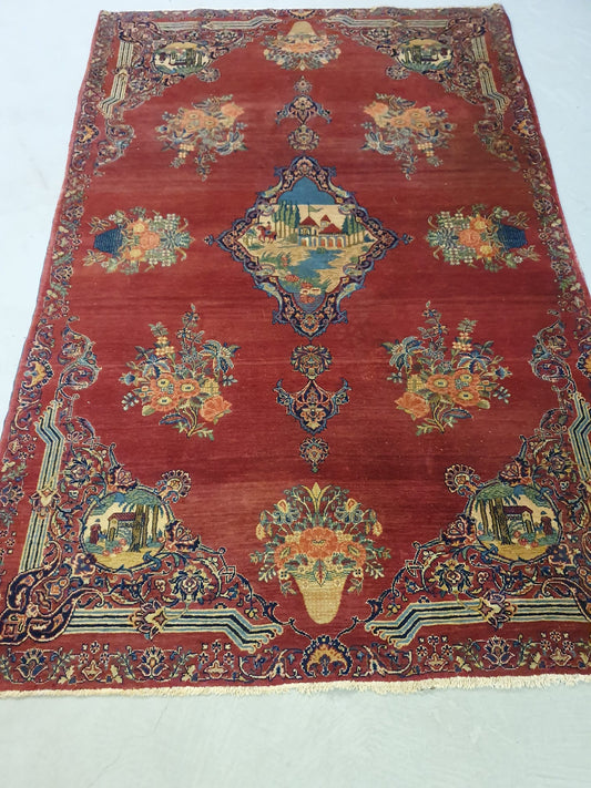 Antik handgeknüpfter Perser Kerman Teppich 205 x 132 cm top zustand ca 100 Jahre