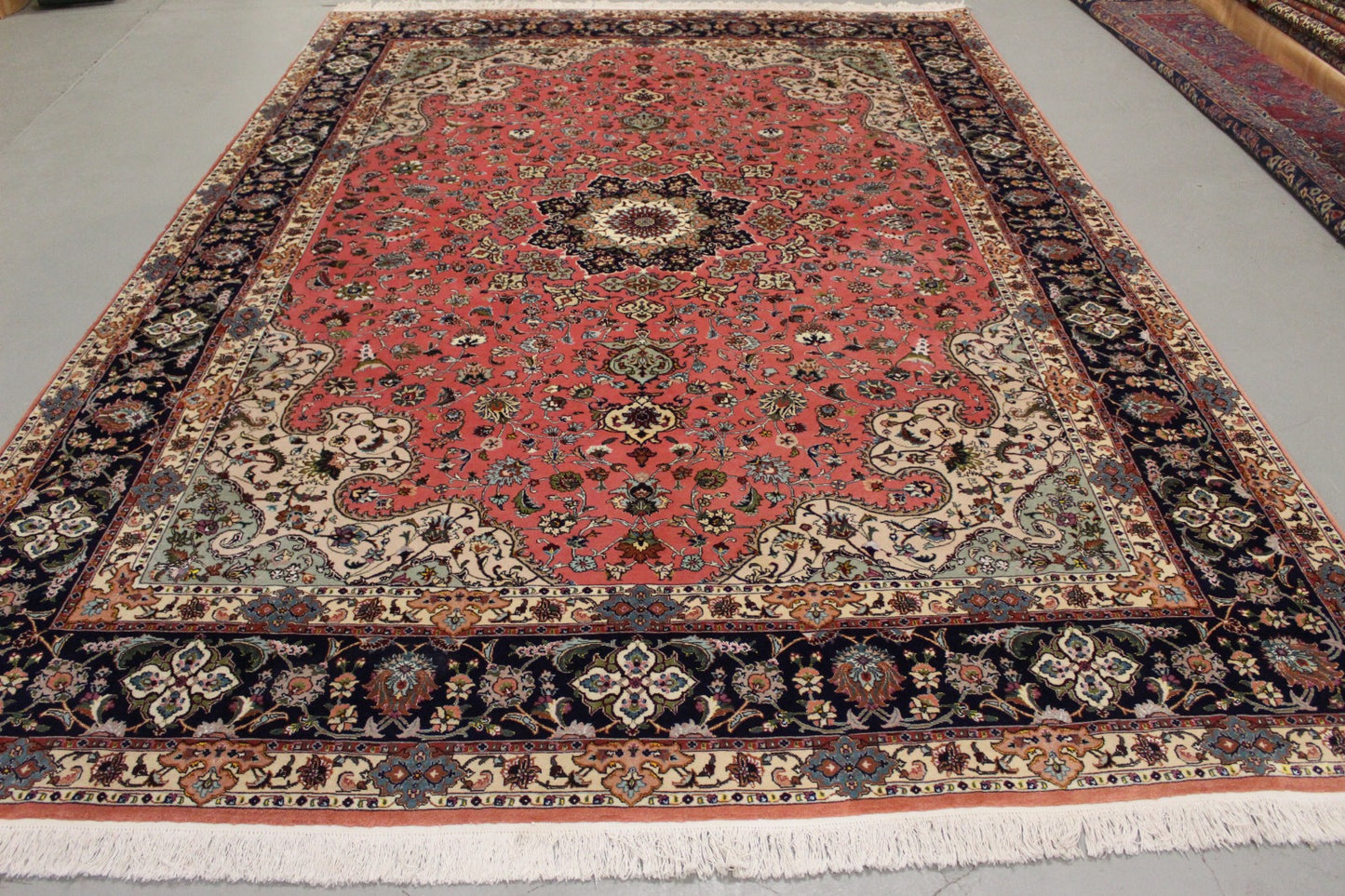 Antik handgeknüpfter wolle mit Seide ( 50 Raj ) tabriz Teppich 360 x 245 cm